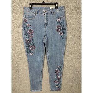 Womens Mid-Rise Curvy Skinny Jeans Floral Pattern Denim Size 14 New With Defect